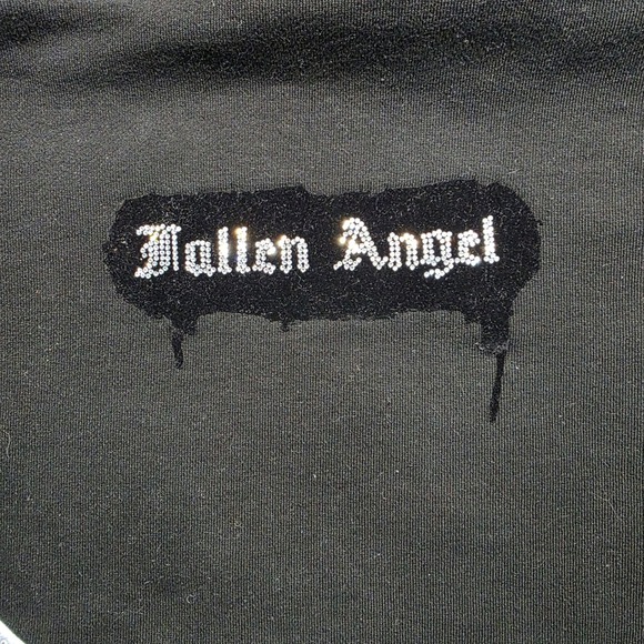 ROKUSTUDIO Fallen Angel Graphic Hoodie Black Rhinestone Wings Spider Size S